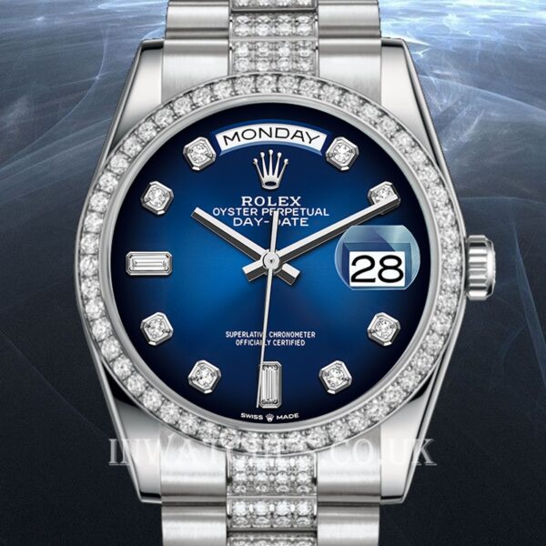 Rolex Day-Date 128349 36mm Men's Blue Dial Silver-tone